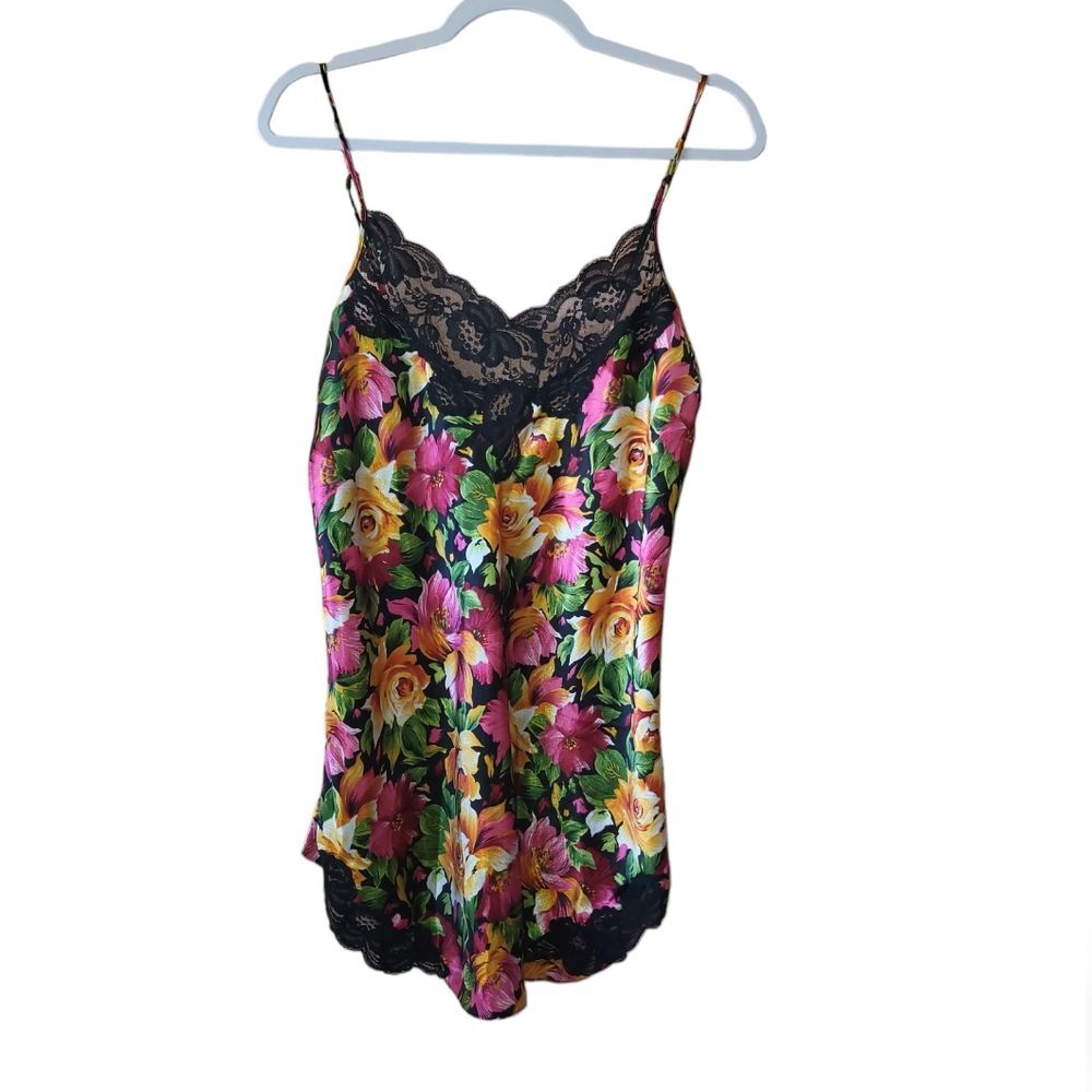 Victoria's Secret Vintage Floral Print Cami Strap Lace Night Slip Dress Medium